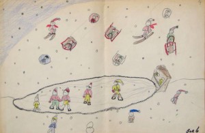 Winter Scene is shown, a childhood drawing by Jeri Griffith to illustrate her blog.